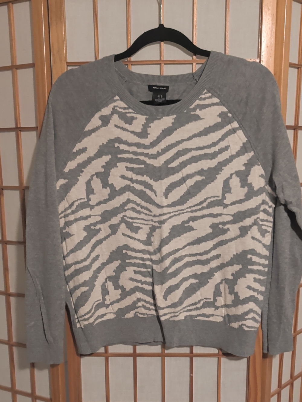 Dkny Gray and Off-White Zebra Crewneck Sweater
